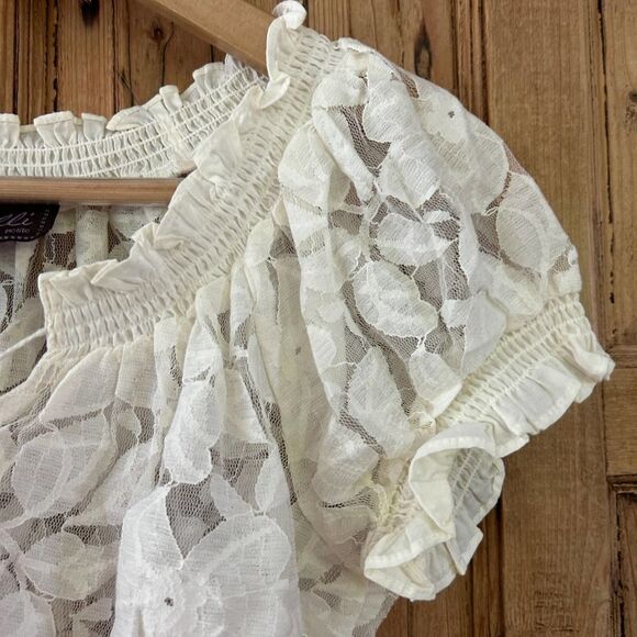 Women's Trulli Petite XXSP Cream Ivory Lace Blouse‎ Sheer Short Sleeve - Picture 4 of 6